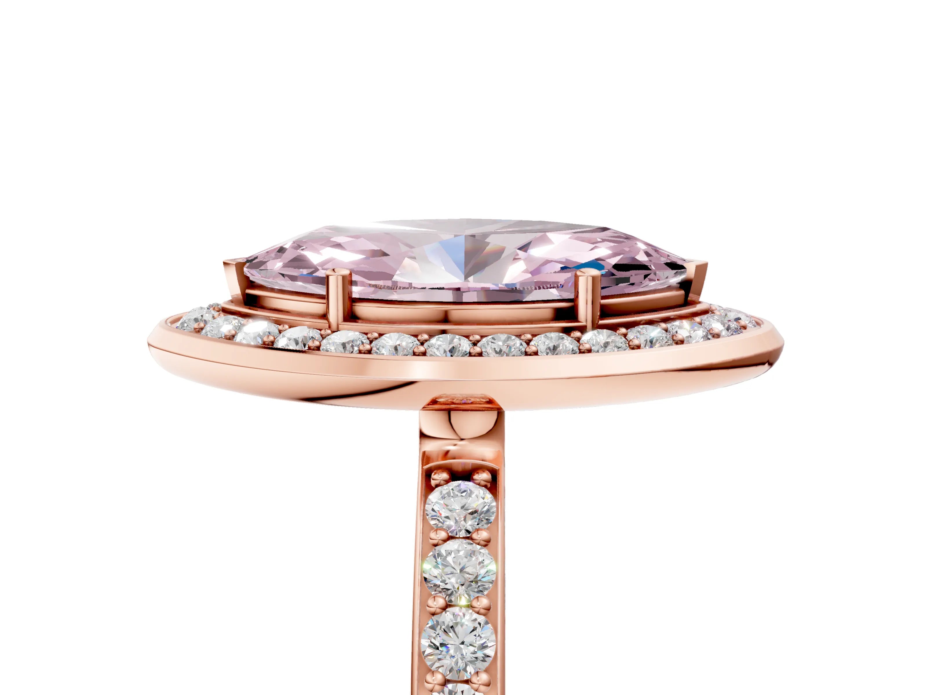 Rose gold Fancy Pink Marquise Cut Diamond Halo Ring with Bezel Frame and Pavé Band_5