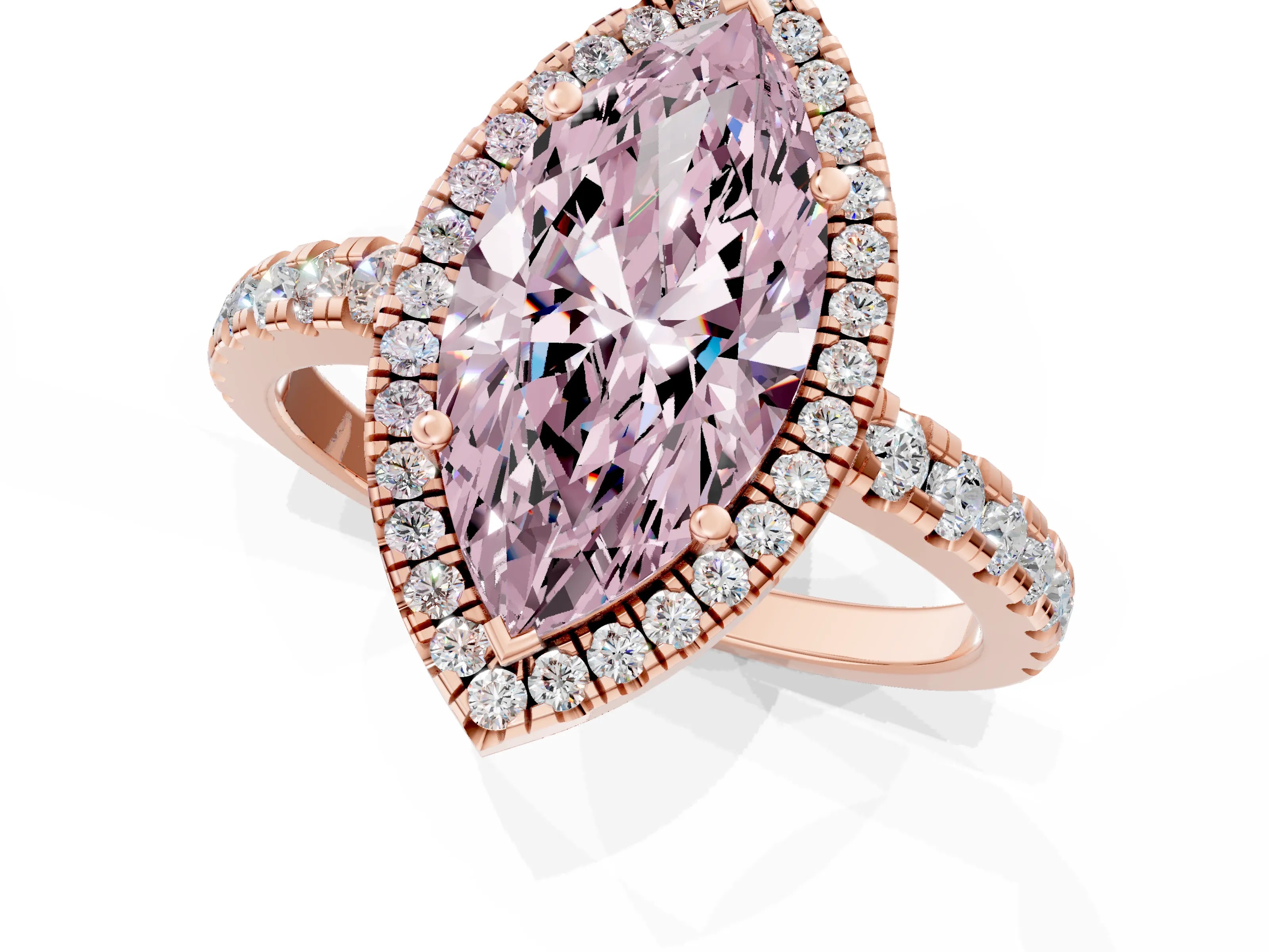 Rose gold Fancy Pink Marquise Cut Diamond Halo Ring with Pavé Band and Four-Prong Setting_1