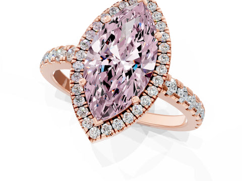 Rose gold Fancy Pink Marquise Cut Diamond Halo Ring with Pavé Band and Four-Prong Setting_1