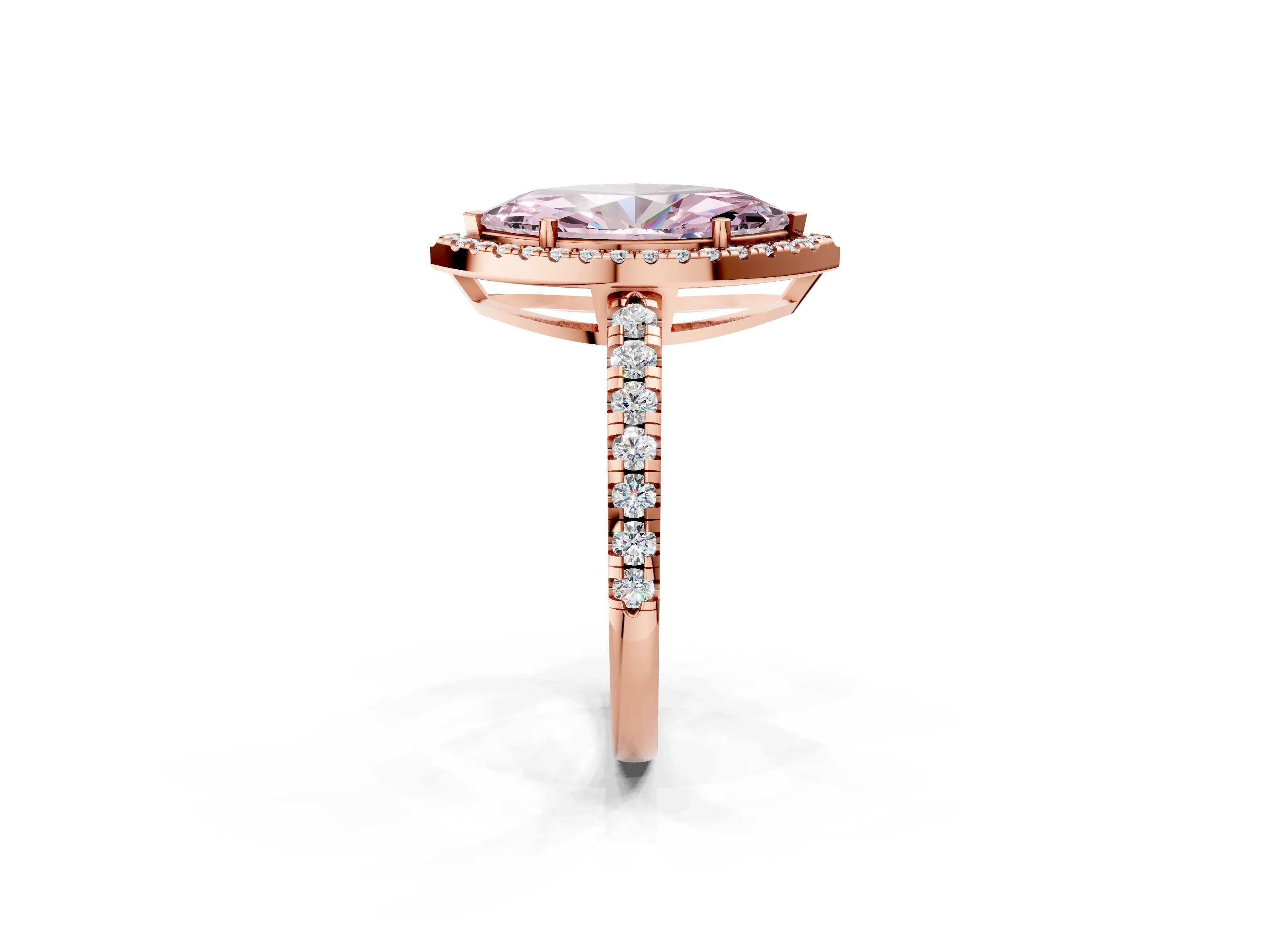 Rose gold Fancy Pink Marquise Cut Diamond Halo Ring with Pavé Band and Four-Prong Setting_2