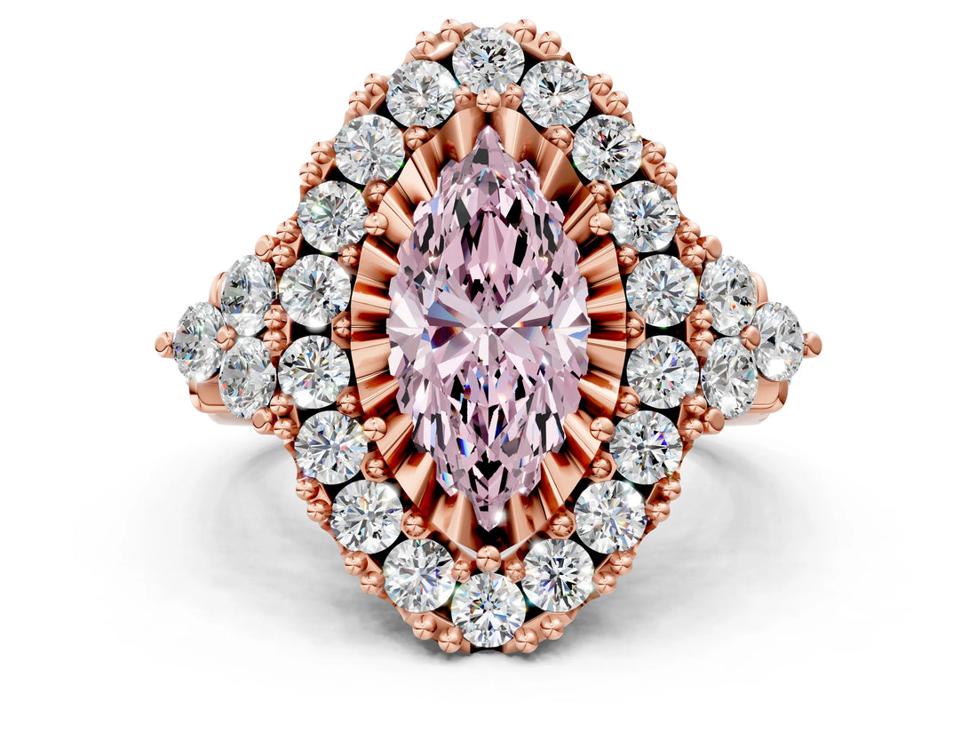Rose gold Fancy Pink Marquise Cut Diamond Halo Ring with Pavé Band and Four-Prong Setting_62