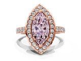 Rose gold Fancy Pink Marquise Cut Diamond Halo Ring with Pavé Band and Prong Setting