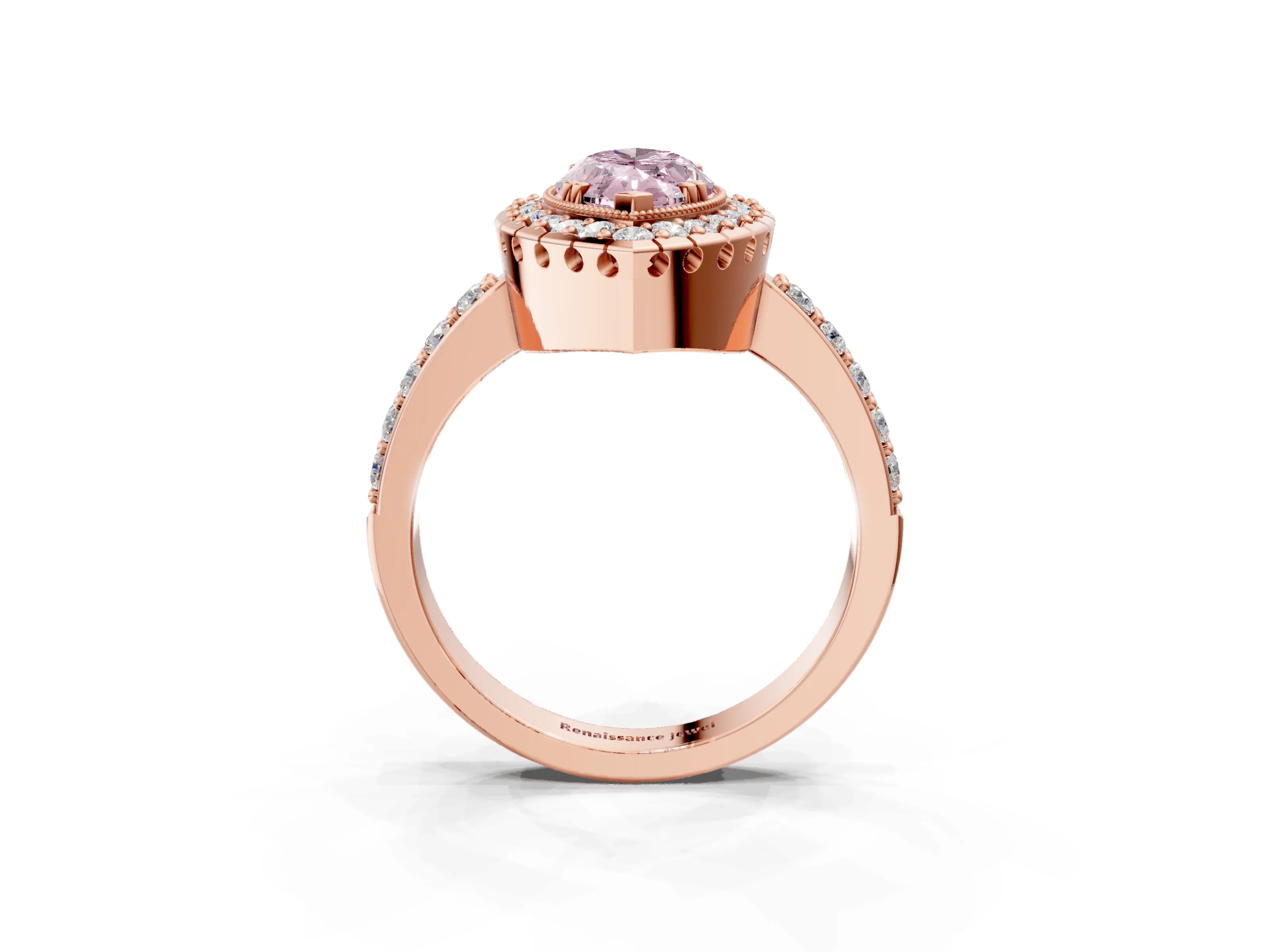 Rose gold Fancy Pink Marquise Cut Diamond Halo Ring with Pavé Band and Prong Setting_3
