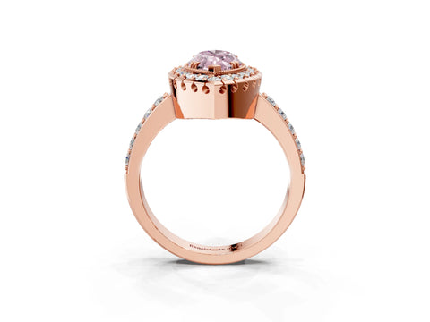 Rose gold Fancy Pink Marquise Cut Diamond Halo Ring with Pavé Band and Prong Setting_3