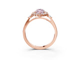 Rose gold Fancy Pink Marquise Cut Diamond Halo Ring with Pear Side Stones and Prong Setting_82