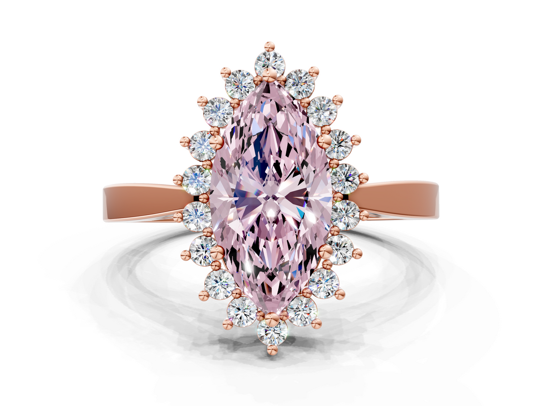 Rose gold Fancy Pink Marquise  Cut Diamond Halo Ring with Round Brilliant Halo and Solitaire Band_87
