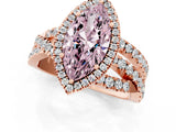 Rose gold Fancy Pink Marquise Cut Diamond Halo Ring with Round Split Shank and Prong Setting_37