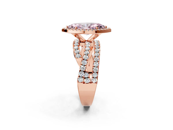 Rose Gold Marquise Halo Engagement Ring Setting for Fancy Pink Center with Twisted Pave Split Shank