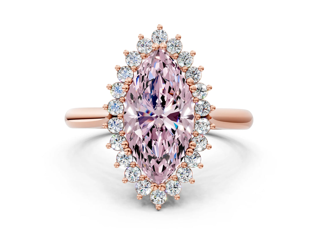 Rose gold Fancy Pink Marquise  Cut Diamond Halo Ring with Solitaire Band and Prong Setting_53