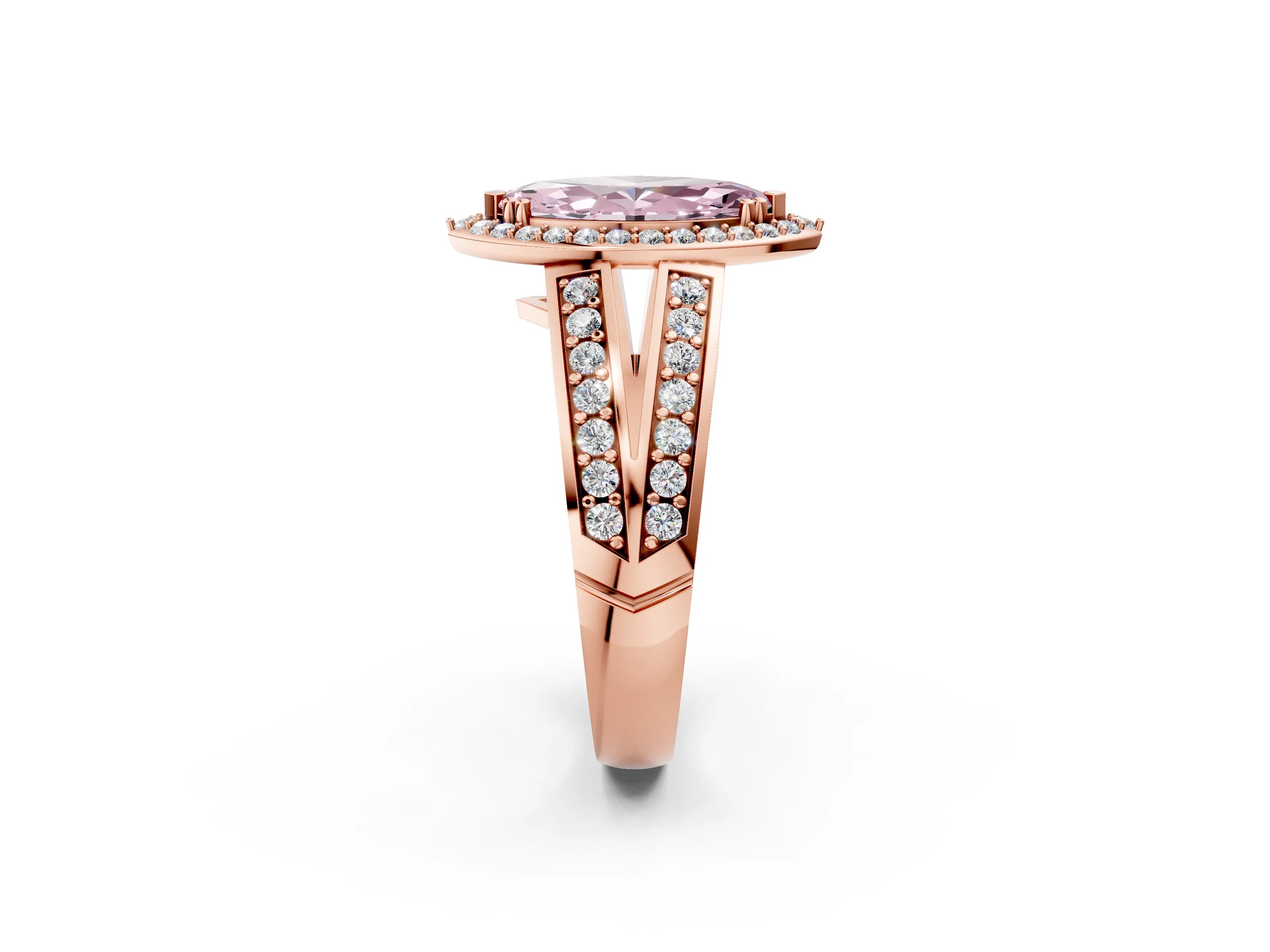 Rose gold Fancy Pink Marquise Cut Diamond Halo Ring with Split Shank Pavé Band and Four-Prong Setting_2