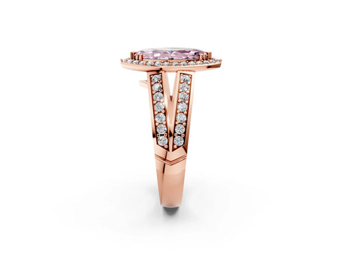 Rose gold Fancy Pink Marquise Cut Diamond Halo Ring with Split Shank Pavé Band and Four-Prong Setting_2