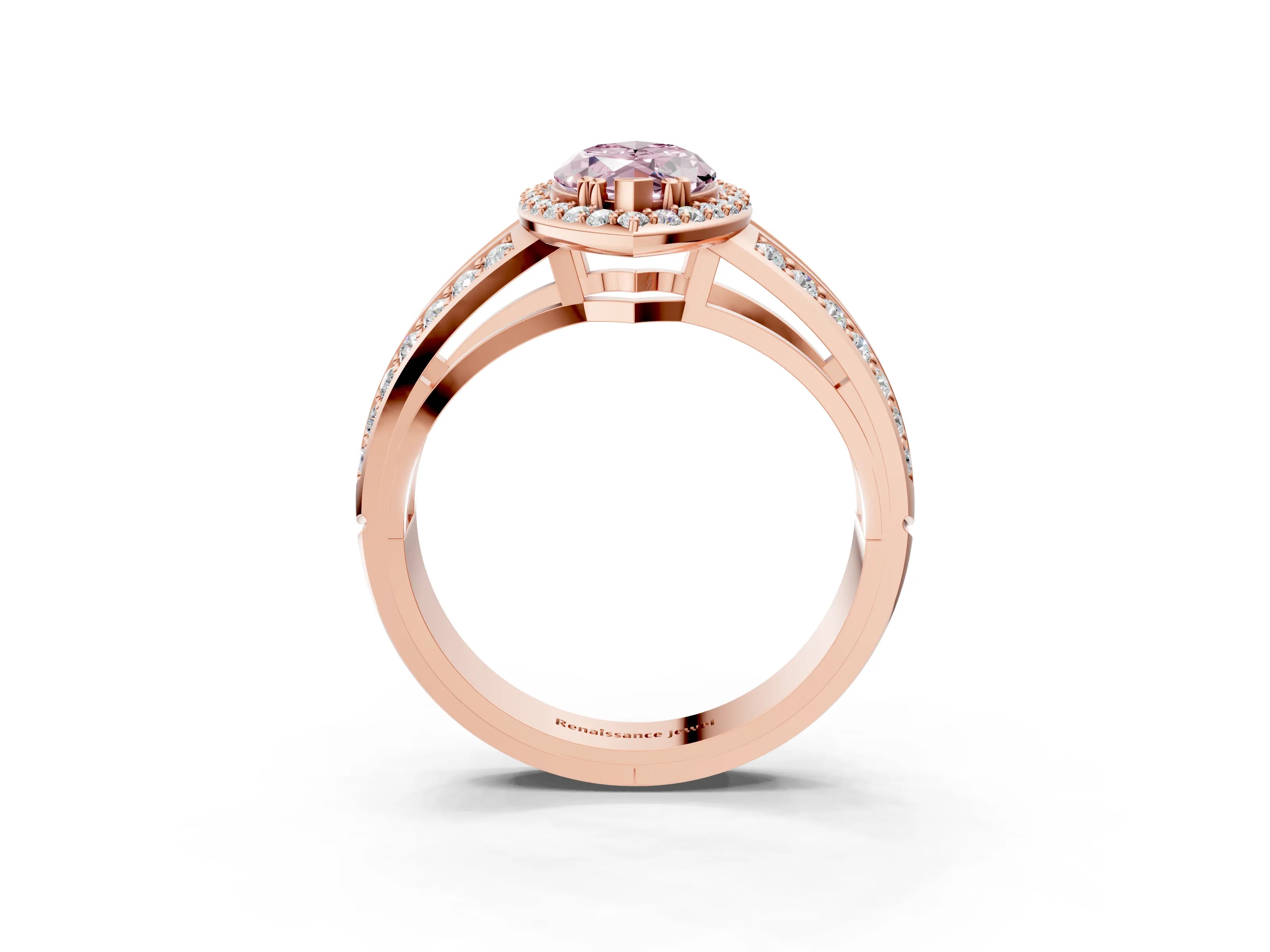 Rose gold Fancy Pink Marquise Cut Diamond Halo Ring with Split Shank Pavé Band and Four-Prong Setting_3