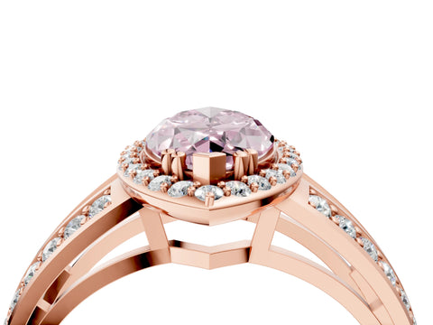 Rose gold Fancy Pink Marquise Cut Diamond Halo Ring with Split Shank Pavé Band and Four-Prong Setting_4