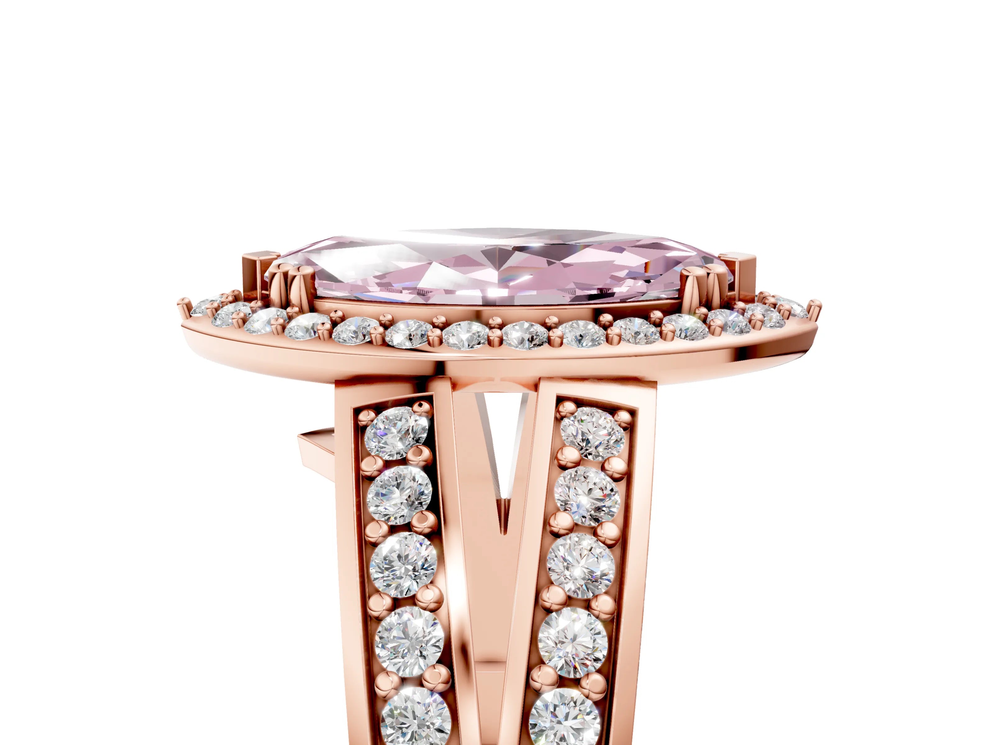 Rose gold Fancy Pink Marquise Cut Diamond Halo Ring with Split Shank Pavé Band and Four-Prong Setting_5