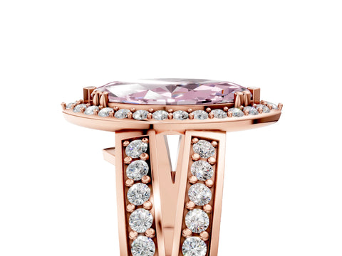 Rose gold Fancy Pink Marquise Cut Diamond Halo Ring with Split Shank Pavé Band and Four-Prong Setting_5