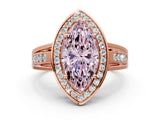 Rose gold Fancy Pink Marquise Cut Diamond Halo Ring with Split Shank and Bezel Accents and Prong Setting