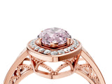 Rose gold Fancy Pink Marquise Cut Diamond Halo Ring with Split Shank and Bezel Accents and Prong Setting_4