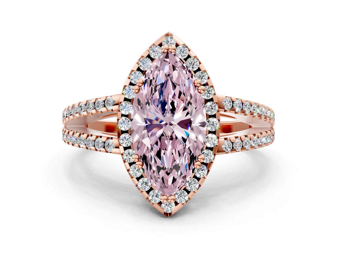 Rose gold Fancy Pink Marquise Cut Diamond Halo Split Shank Engagement Ring_39