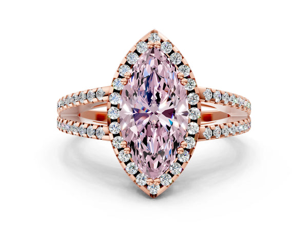 Rose gold Fancy Pink Marquise Cut Diamond Halo Split Shank Engagement Ring