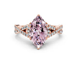 Rose gold Fancy Pink Marquise Cut Diamond  Halo Twist Band Solitaire Prong Setting Ring_12