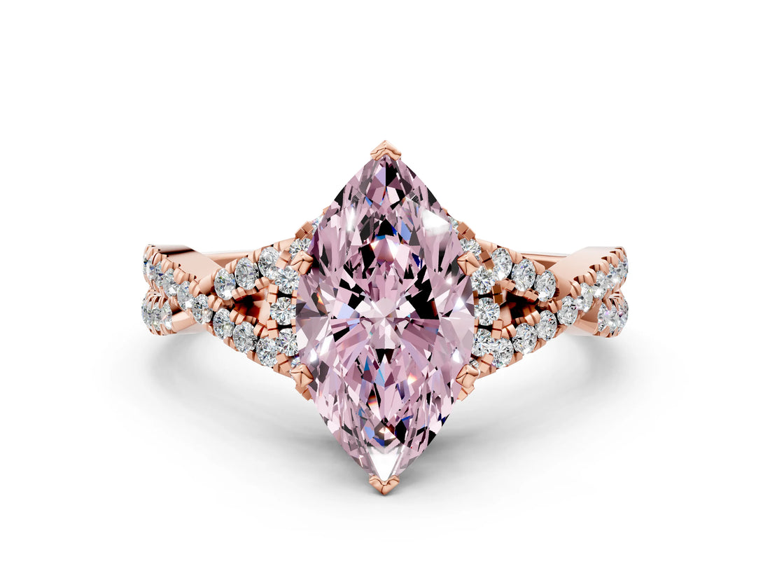 Rose gold Fancy Pink Marquise Cut Diamond  Halo Twist Band Solitaire Prong Setting Ring_54