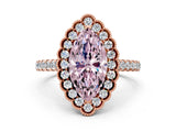 Rose gold Fancy Pink Marquise  Cut Diamond Milgrain Floral Halo Engagement Ring with Pavé Band_15