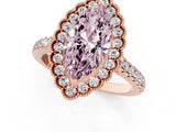 Rose gold Fancy Pink Marquise  Cut Diamond Milgrain Floral Halo Engagement Ring with Pavé Band_16