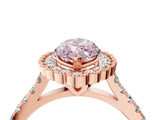 Rose gold Fancy Pink Marquise  Cut Diamond Milgrain Floral Halo Engagement Ring with Pavé Band_19