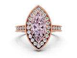 Rose gold Fancy Pink Marquise Cut Diamond Milgrain Halo Engagement Ring with Round Pavé Band and Prong Setting_12