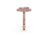 Rose gold Fancy Pink Marquise Cut Diamond Milgrain Halo Engagement Ring with Round Pavé Band and Prong Setting_14