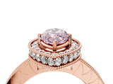 Rose gold Fancy Pink Marquise Cut Diamond Milgrain Halo Engagement Ring with Round Pavé Band and Prong Setting_16