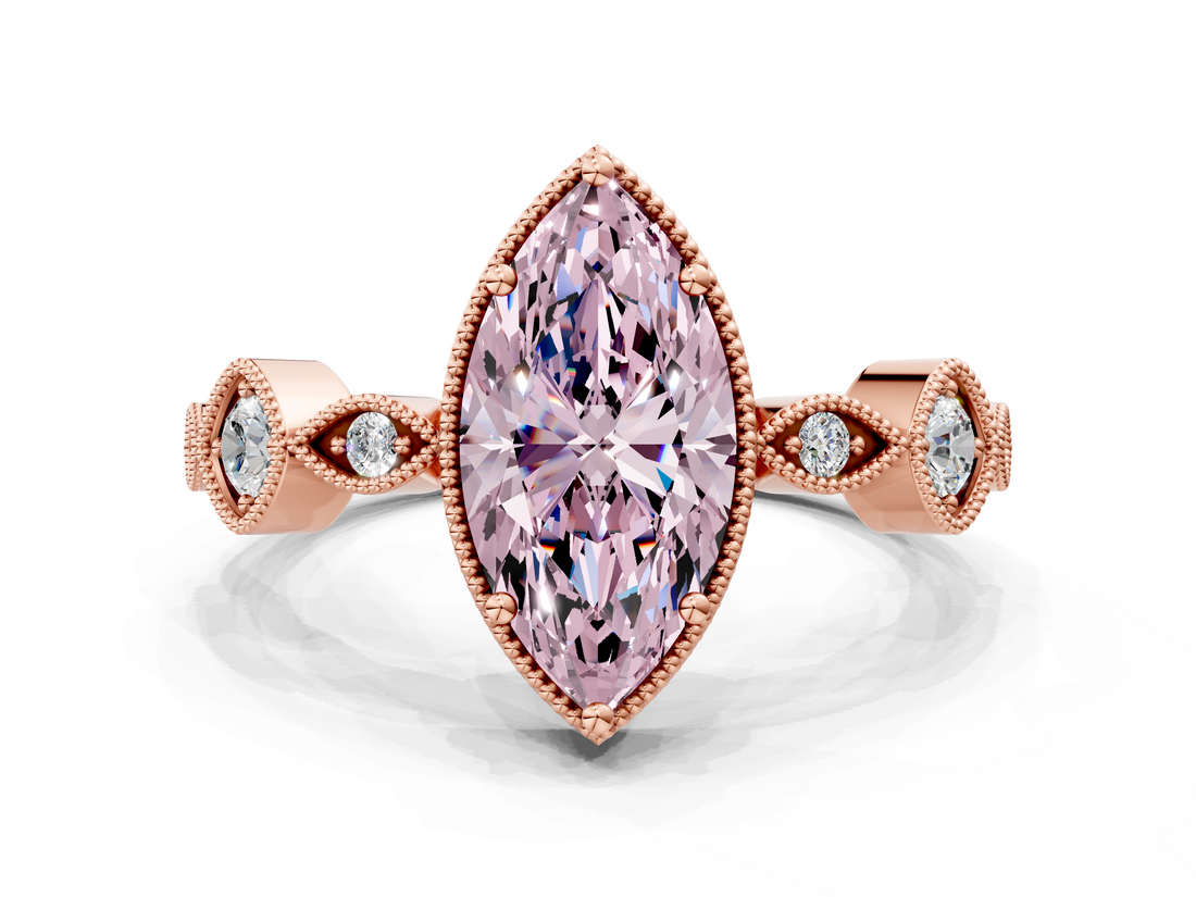 Rose gold Fancy Pink Marquise  Cut Diamond Milgrain Marquise Band with Prong Setting_3