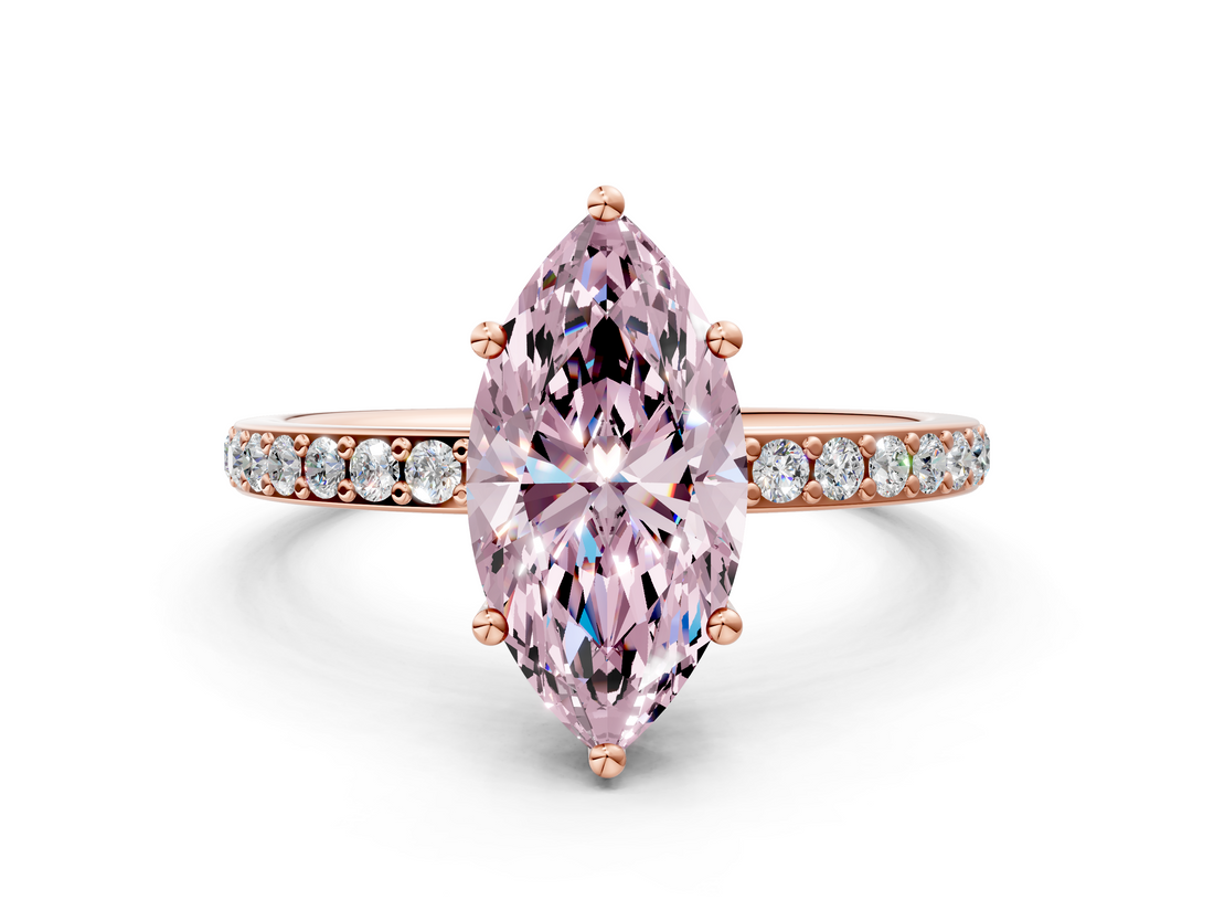 Rose gold Fancy Pink Marquise  Cut Diamond Pavé Band Ring with Four-Prong Setting_24