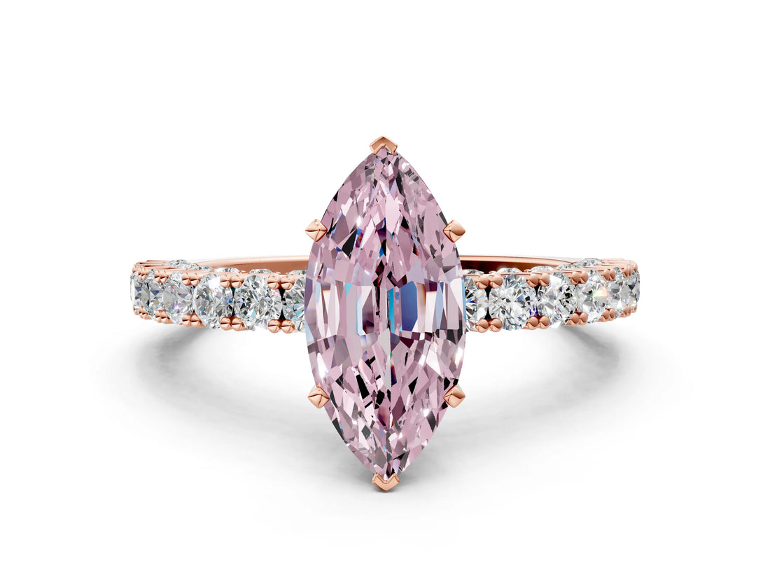 Rose gold Fancy Pink Marquise Cut Diamond Pavé Band Solitaire Ring with Prong Setting_76