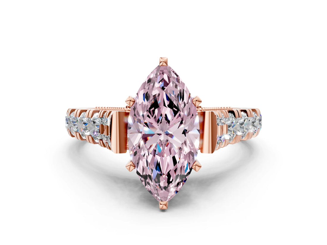 Rose gold Fancy Pink Marquise  Cut Diamond Pavé Band Solitaire with Four-Prong Setting_15