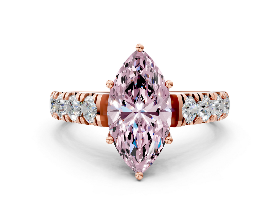 Rose gold Fancy Pink Marquise  Cut Diamond Pavé Band Solitaire with Four-Prong Setting_3