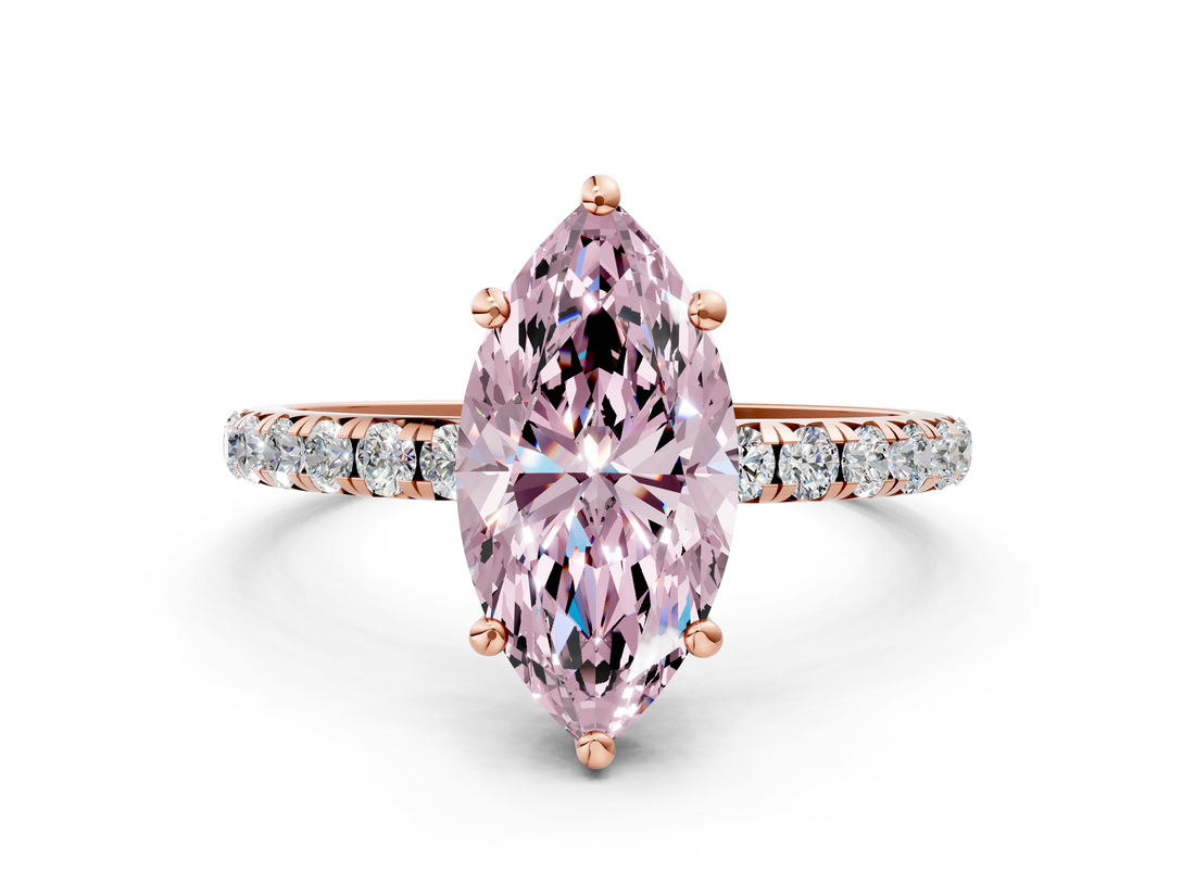 Rose gold Fancy Pink Marquise  Cut Diamond Pavé Band Solitaire with Four-Prong Setting_3