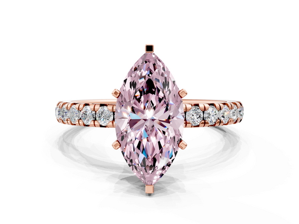 Rose gold Fancy Pink Marquise  Cut Diamond Pavé Band with Four-Prong Setting