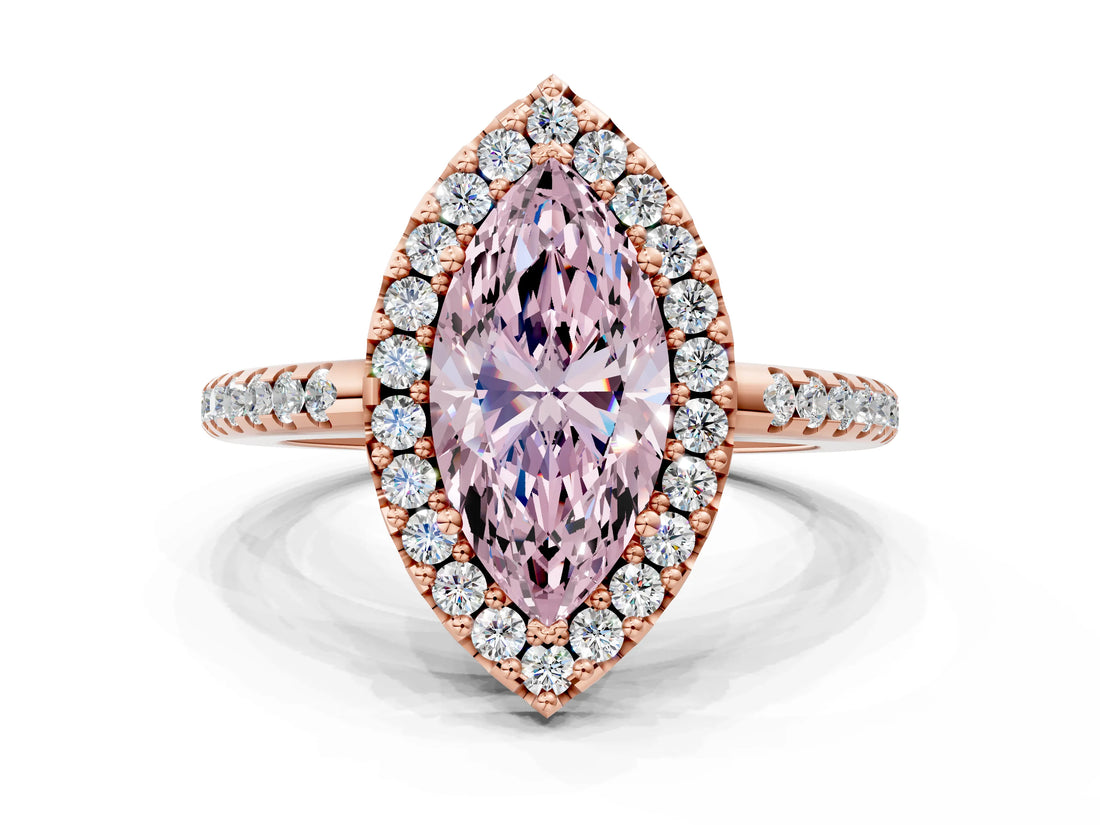 Rose gold Fancy Pink Marquise Cut Diamond Pavé Halo Ring with Four-Prong Setting_36