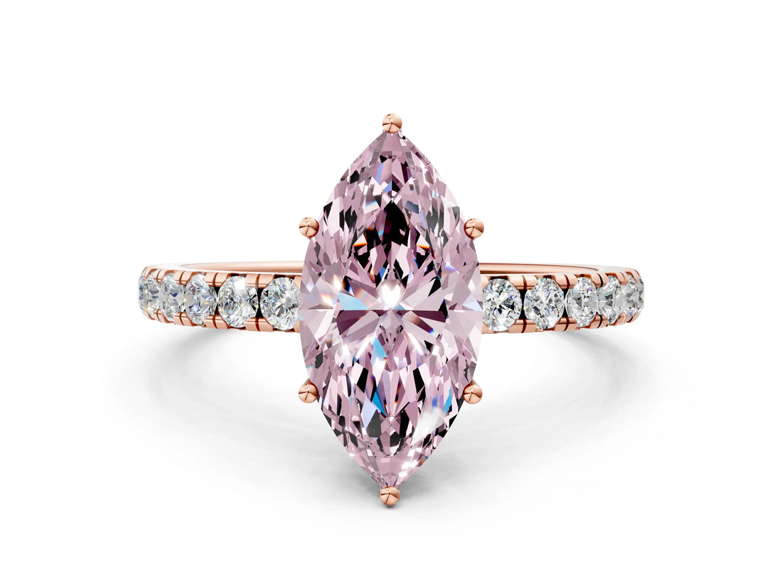 Rose gold Fancy Pink Marquise Cut Diamond Pavé Solitaire Engagement Ring with Four-Prong Setting_101