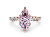 Rose gold Fancy Pink Marquise Cut Diamond Pavé Solitaire Ring with Round Band and Prong Setting_12