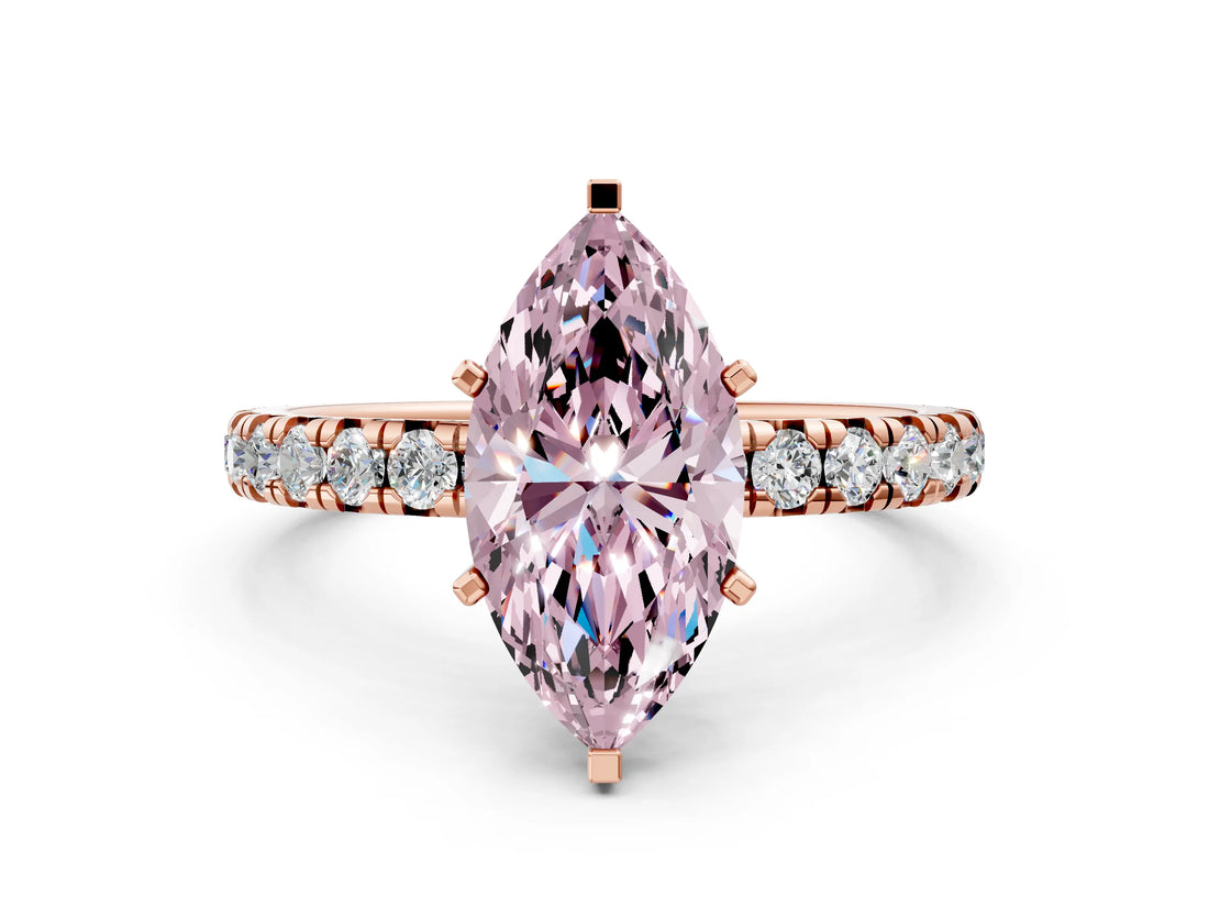 Rose gold Fancy Pink Marquise Cut Diamond Pavé Solitaire Ring with Round Band and Prong Setting_30