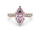 Rose gold Fancy Pink Marquise Cut Diamond Pavé Solitaire Ring with Round Band and Prong Setting_30