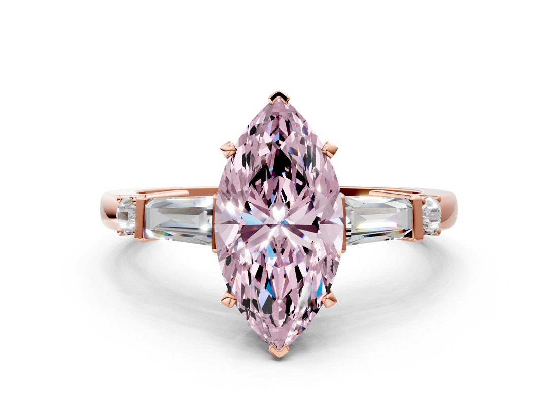Rose gold Fancy Pink Marquise  Cut Diamond Ring with Baguette Side Stones, Channel Set Band, and Four-Prong Setting_20