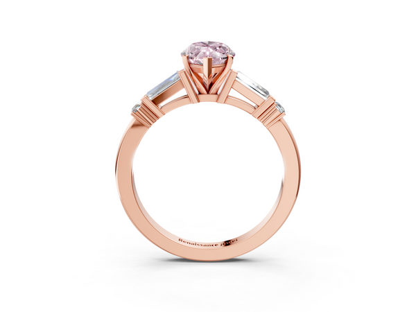 Rose gold Fancy Pink Marquise  Cut Diamond Ring with Baguette Side Stones, Channel Set Band, and Four-Prong Setting