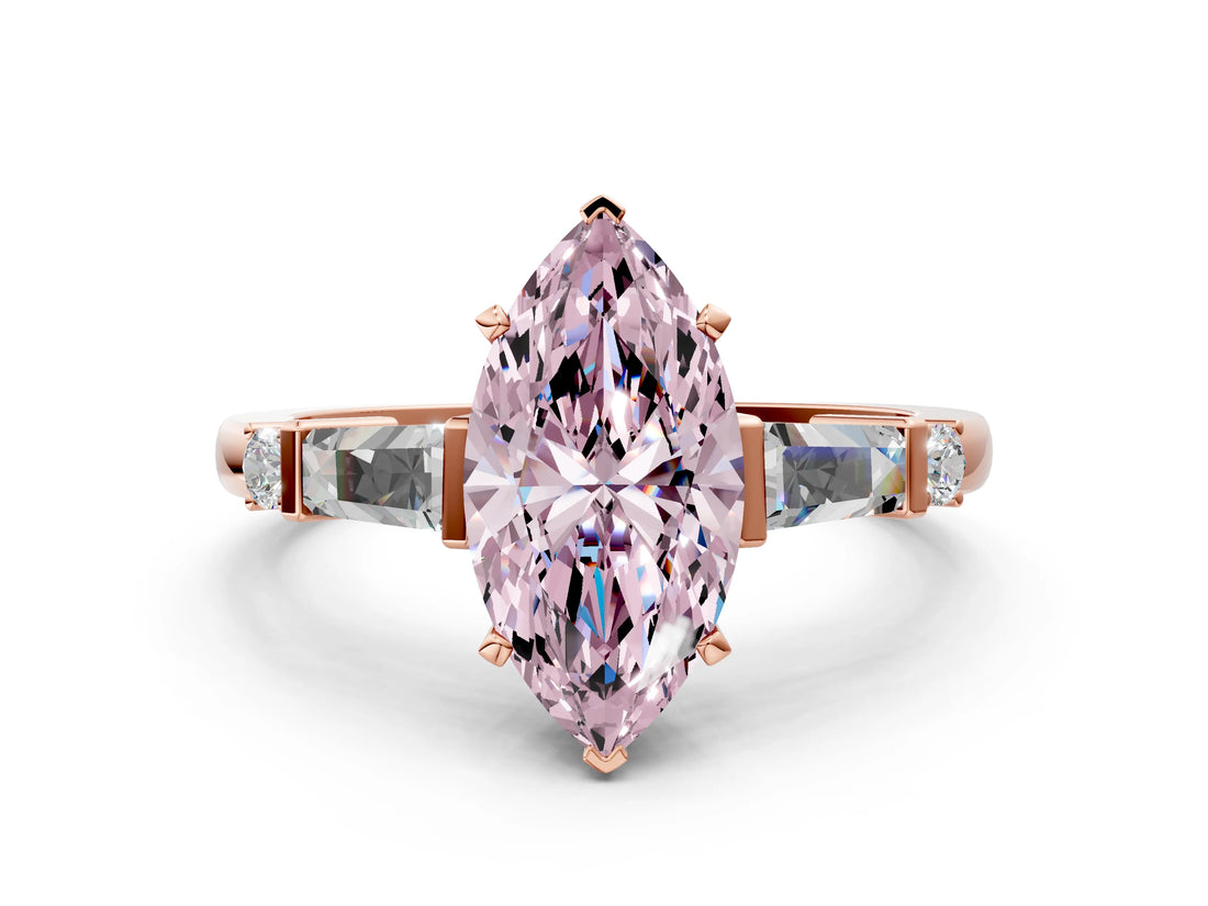 Rose gold Fancy Pink Marquise  Cut Diamond Ring with Baguette Side Stones, Channel Set Band, and Four-Prong Setting_24
