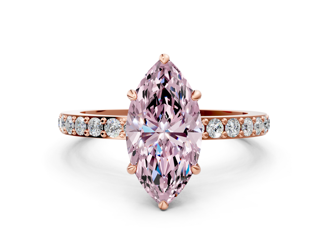 Rose gold Fancy Pink Marquise  Cut Diamond Ring with Pavé Band and Four-Prong Setting_79