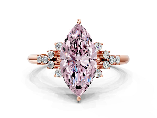 Rose gold Fancy Pink Marquise Cut Diamond Ring with Side Stones and Four-Prong Setting