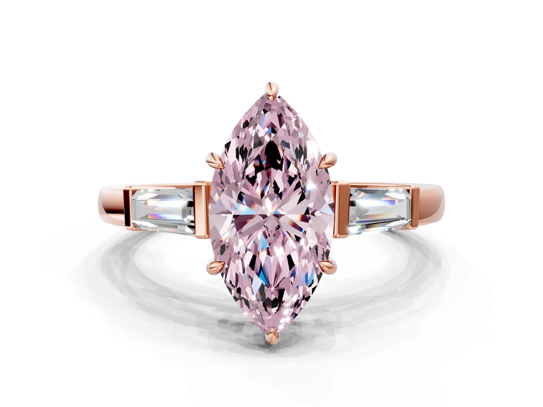 Rose gold Fancy Pink Marquise  Cut Diamond Ring with Tapered Baguette Side Stones in Four-Prong Setting_3
