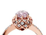 Rose gold Fancy Pink Marquise Cut Diamond Scalloped Halo Engagement Ring with Round Shared Prong Band_16